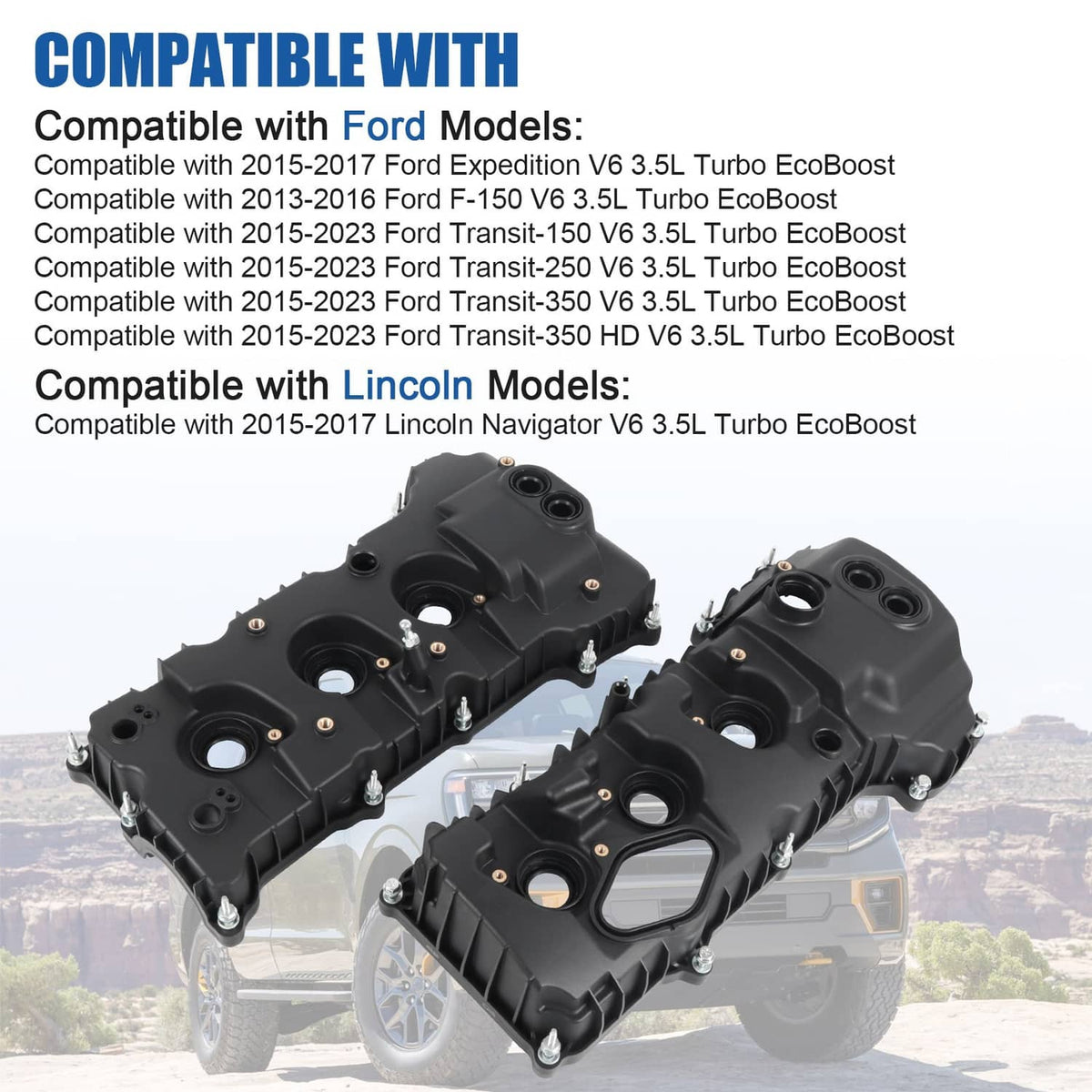 Solidspare 2Pcs Valve Covers For 2013-2016 Ford F-150 2015-17 Ford Expedition 3.5L Turbo