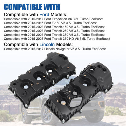 Solidspare 2Pcs Valve Covers For 2013-2016 Ford F-150 2015-17 Ford Expedition 3.5L Turbo