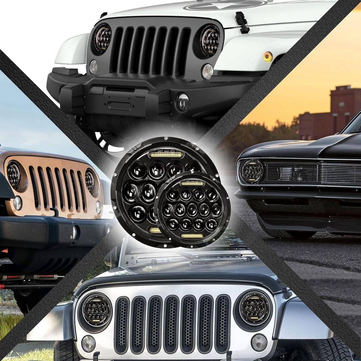 Solidspare Pair 7" Inch Round LED Headlights Halo Angle Eyes For Jeep Wrangler JK LJ TJ CJ