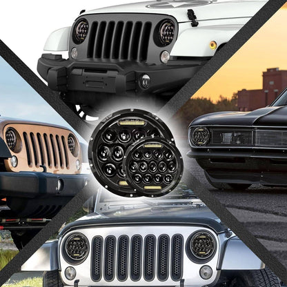 Solidspare Pair 7" Inch Round LED Headlights Halo Angle Eyes For Jeep Wrangler JK LJ TJ CJ