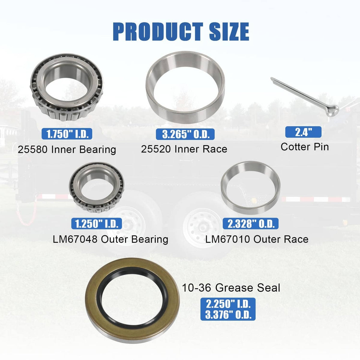 Solidspare 5200# Bearing Axle Kit 25580+ LM67048 1.25" Bearing Trailer Wheel & Mobile Home