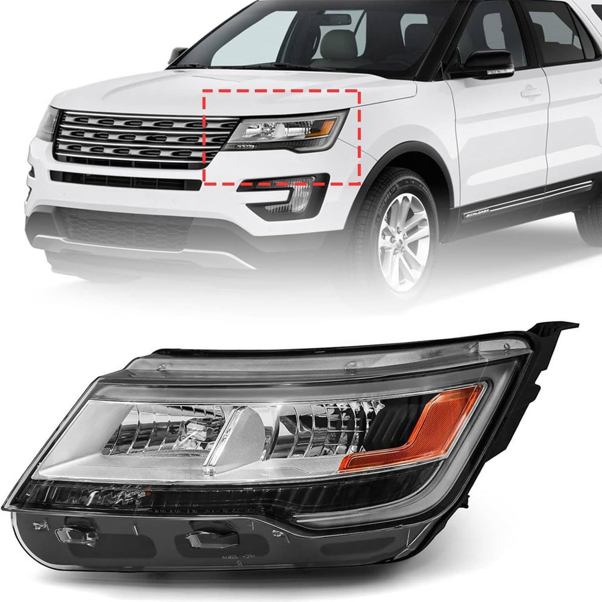 Solidspare Driver Left Side Headlight w/ LED DRL For 2016-2019 Ford Explorer Chrome Housing