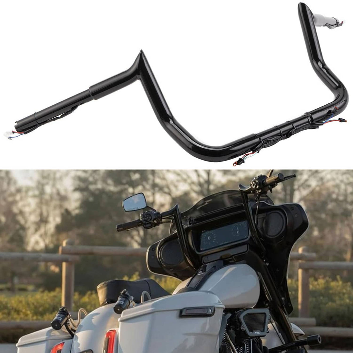 Solidspare Black Pre-Wired 10" Meathook Bar Handlebar For Harley Electra Street Glide 2014+