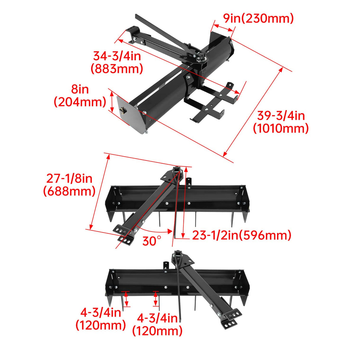 Solidspare 38" Tow Behind Box Scraper Blade For universal Lawn Tractor & Adjustable Grip
