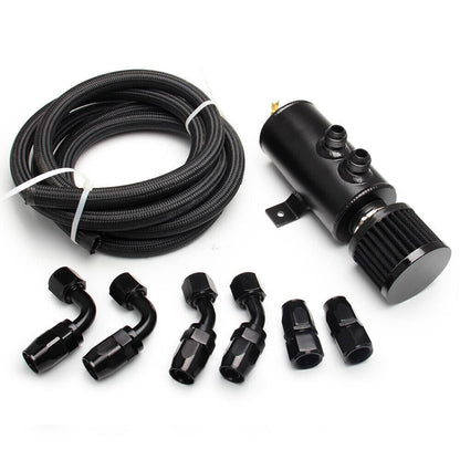Solidspare Oil Catch Can Reservoir Tank 10AN 2 Port Dual Breather Filter Baffled+ 10FT Hose