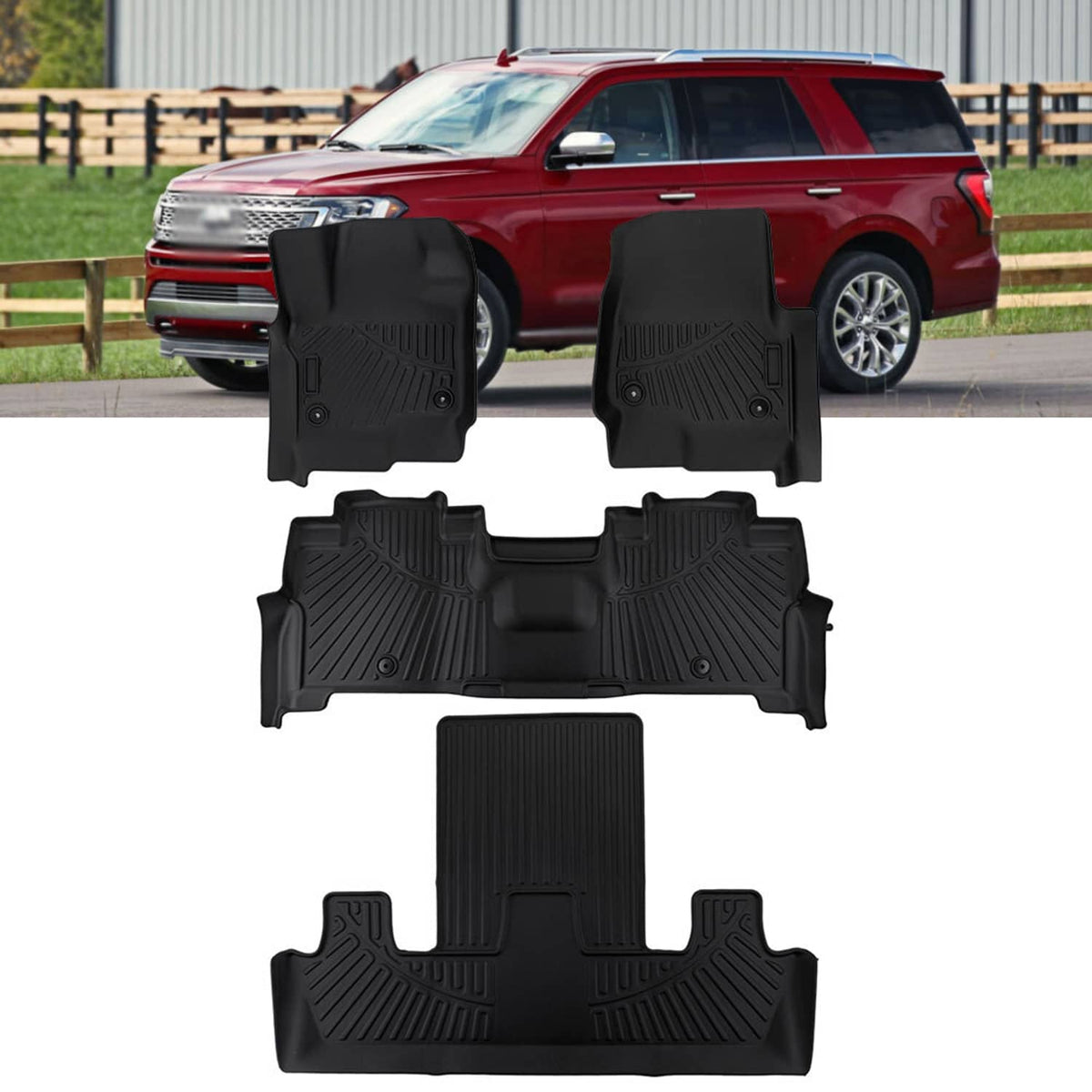 Solidspare For 2018-2025 Ford Expedition / Expedition Max All Weather 3 Rows Floor Mats US