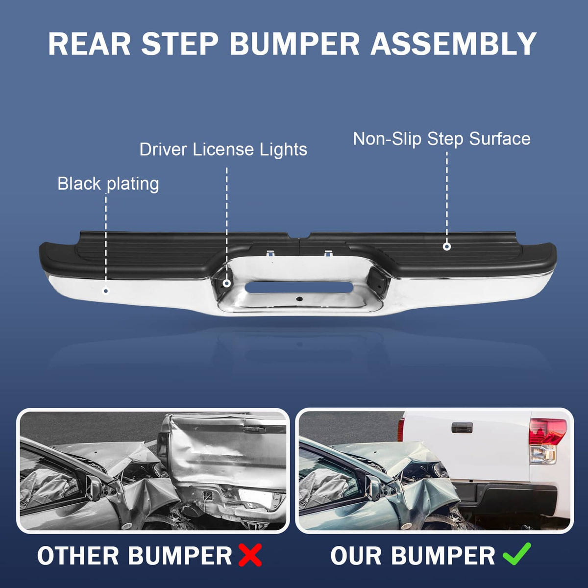 Solidspare Complete Steel Rear Step Bumper Assembly For Toyota Tacoma 1995-2004 Chrome