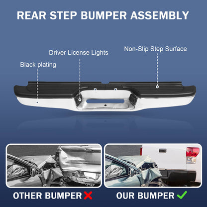 Solidspare Complete Steel Rear Step Bumper Assembly For Toyota Tacoma 1995-2004 Chrome