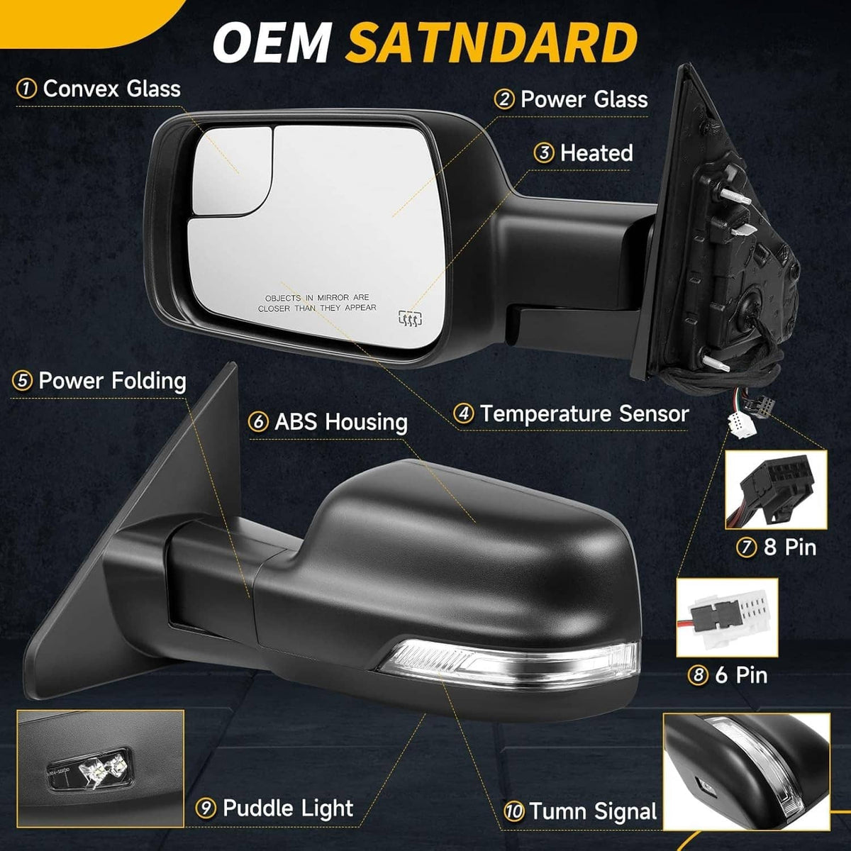 Solidspare For 2019-2024 Ram 1500 Mirror Heated Power Folding Driver Left Side 68462769AB
