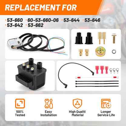 Solidspare Single Fire Programmable Ignition Coil Kit For EVO Big Twin XL Sportster 53-660