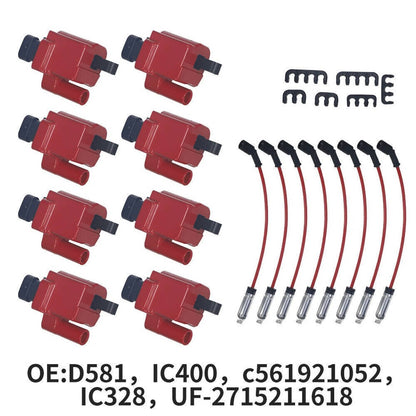 Solidspare 8x Square Ignition Coil & Spark Plug Wire Set For Chevy GMC 4.8L 5.3L 6.0L 8.1L