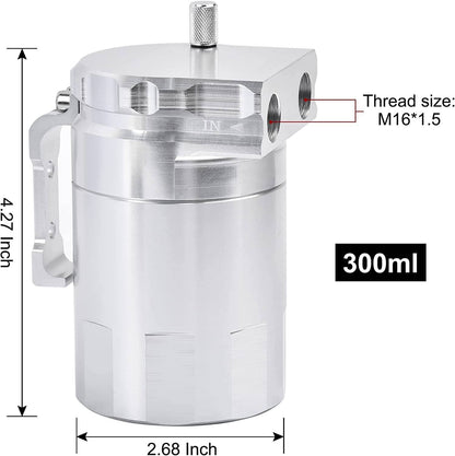 Solidspare Silver Oil Catch Can Kit Reservoir Baffled Tank with Dipstick Universal Aluminum