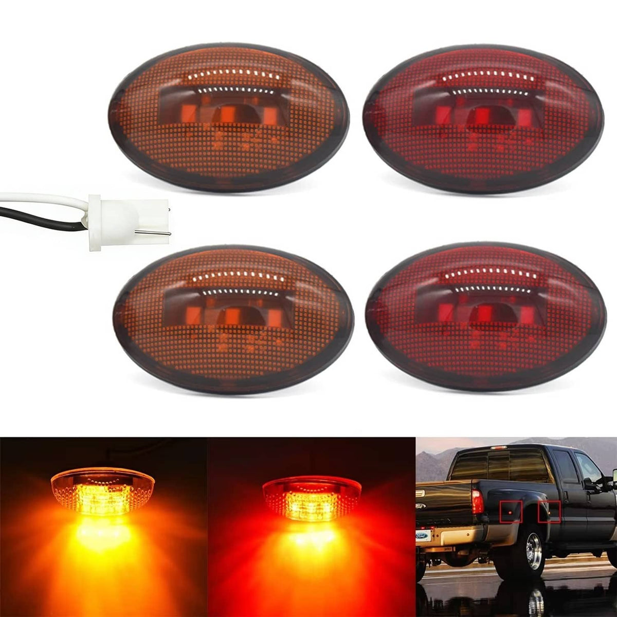 Solid Spare For 1999-2010 Ford F350 F450 Amber/Red Side Fender Marker Dually Bed LED Light