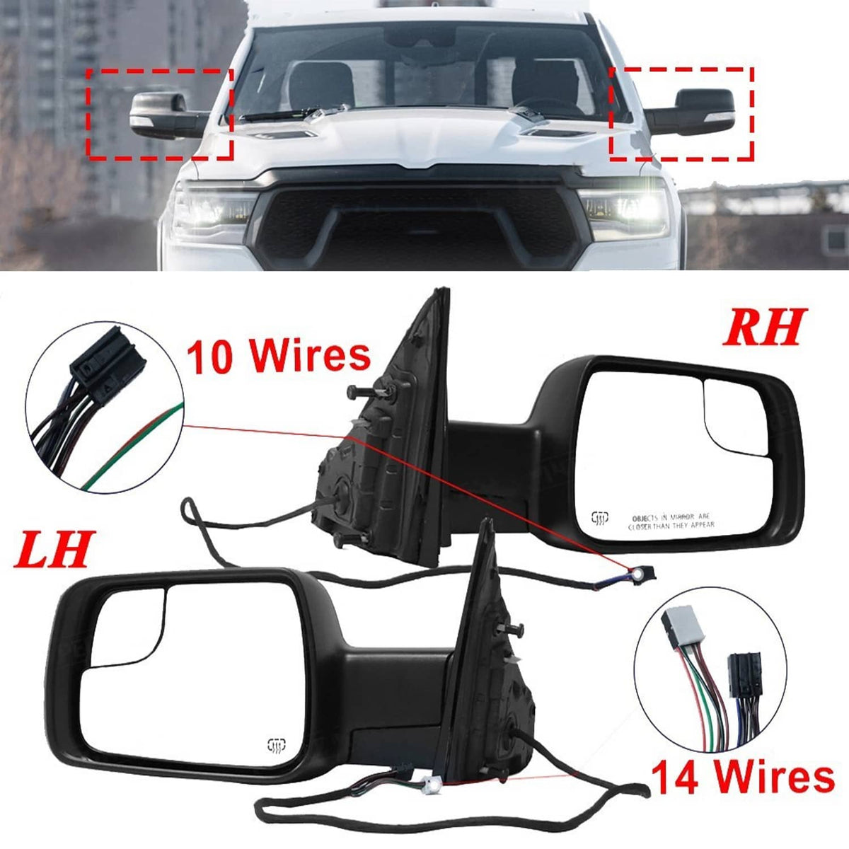 Solidspare Pair For 2019-2024 Ram 1500 Driver & Passenger Side Mirrors w/Heated Turn Signal
