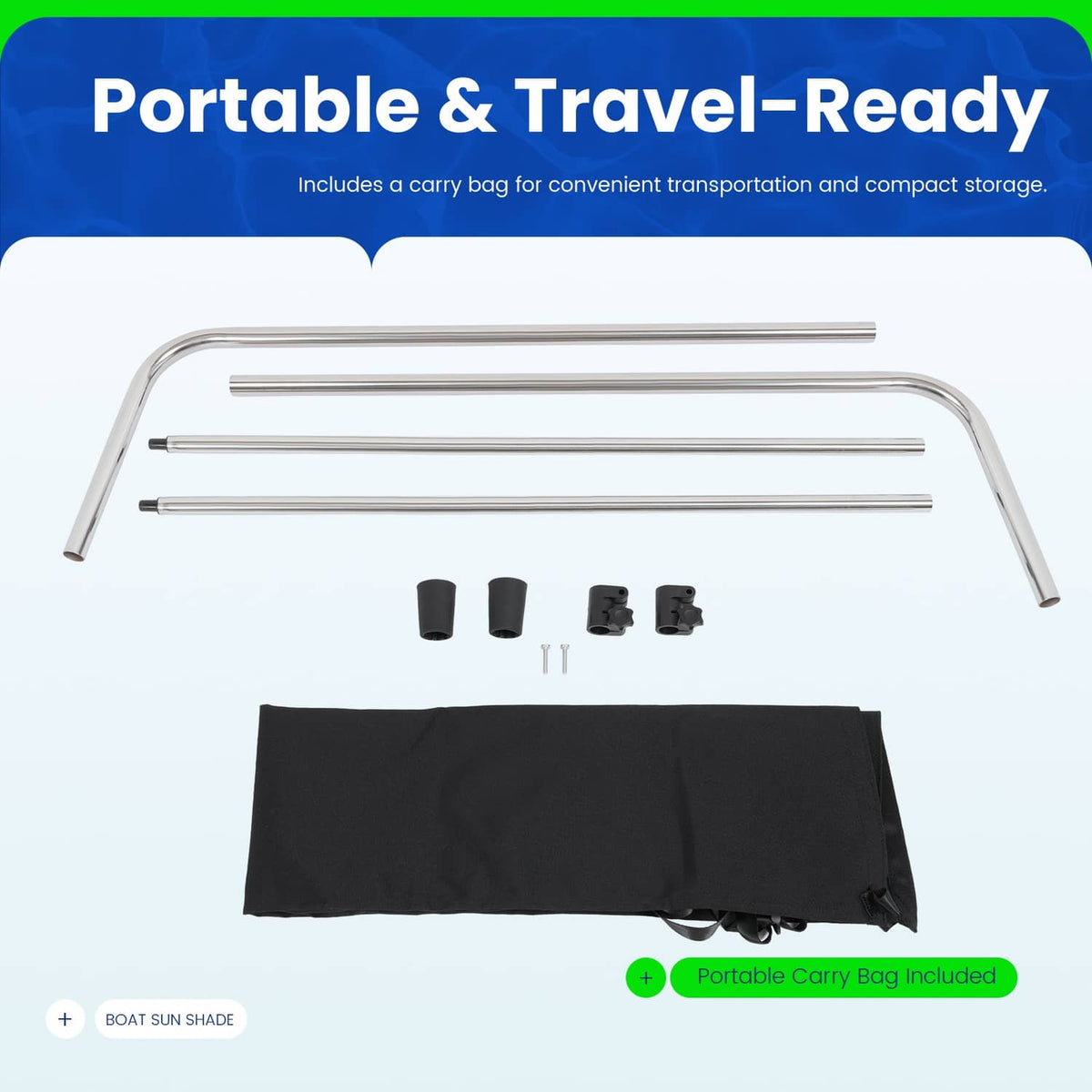 Solidspare Black Boat Sun Shade 304 Stainless Steel+Fabric Canopy For Universal Boat