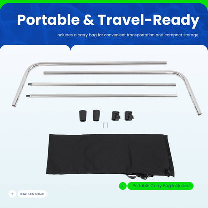 Solidspare Black Boat Sun Shade 304 Stainless Steel+Fabric Canopy For Universal Boat