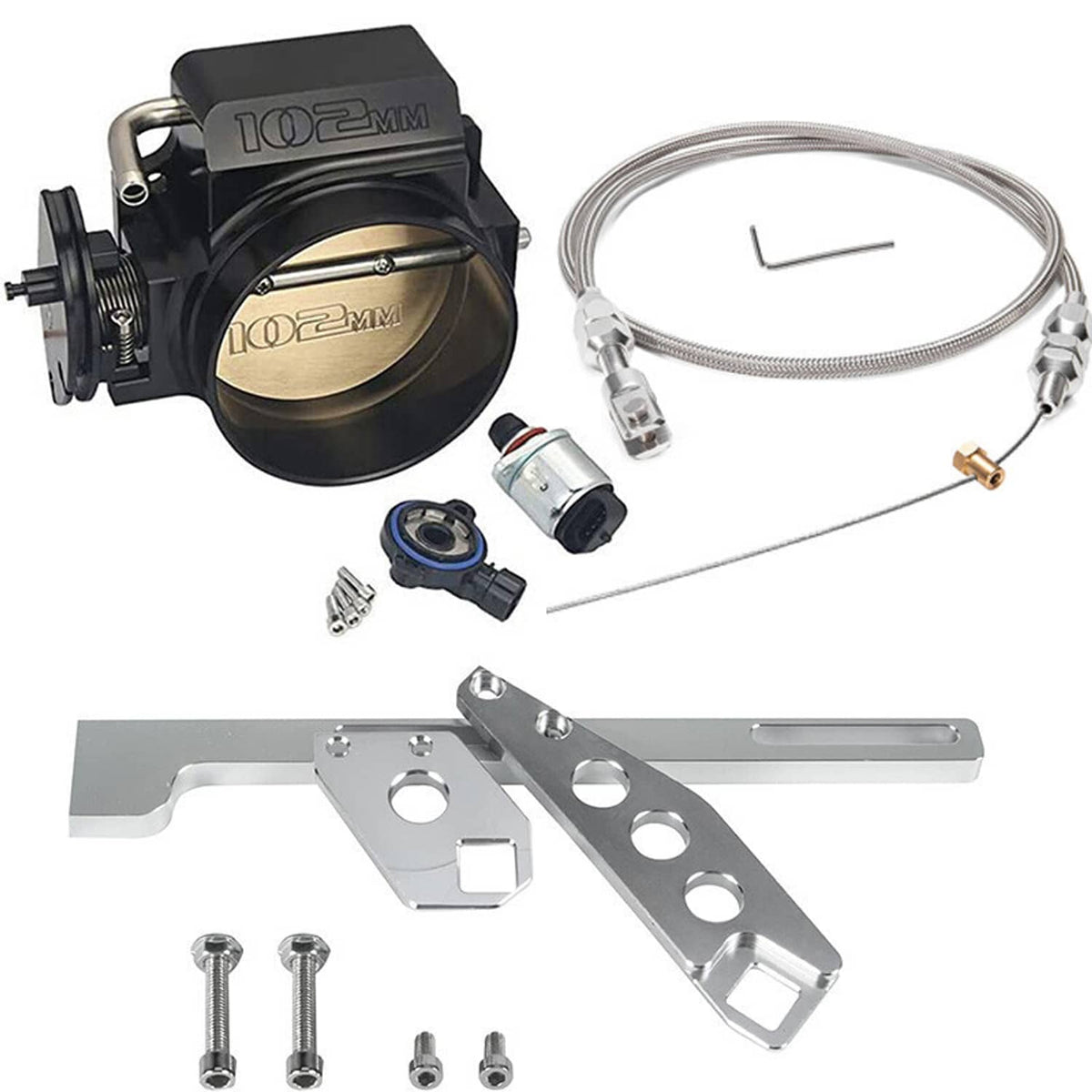Solidspare 102mm 4 Bolt Throttle Body + Throttle Cable + TPS IAC For GM Gen III LS1 LS2 LS6