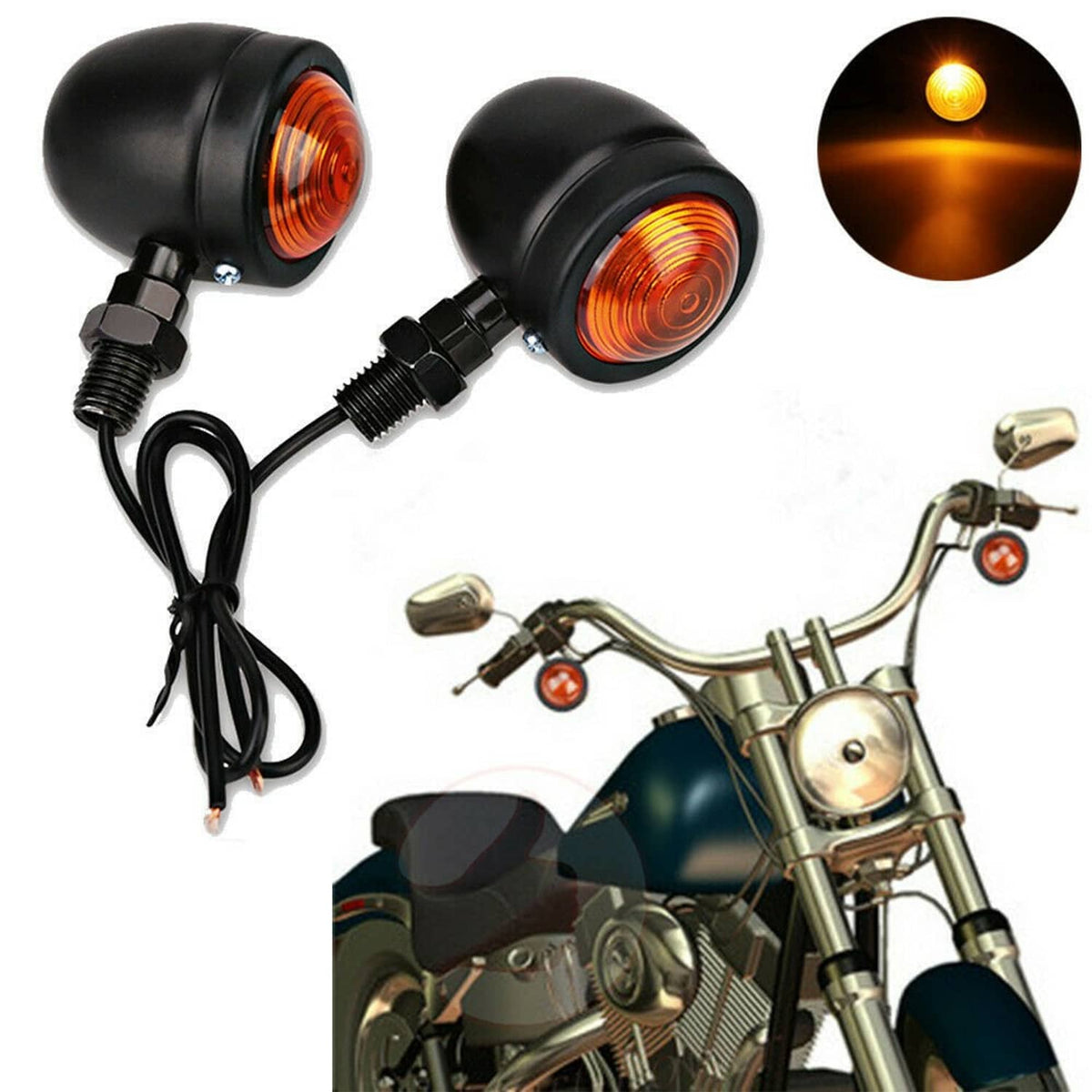 Solidspare Pair Motorcycle Amber Bullet Turn Signals Tail Lights Indicator For Harley Honda