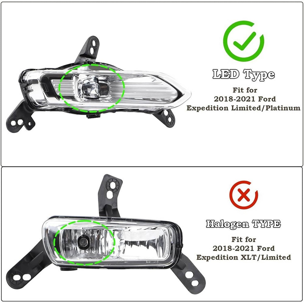 Solidspare NEW For 2018-2021 Ford Expedition Fog Light Left + Right GT4Z15201A GT4Z15200C