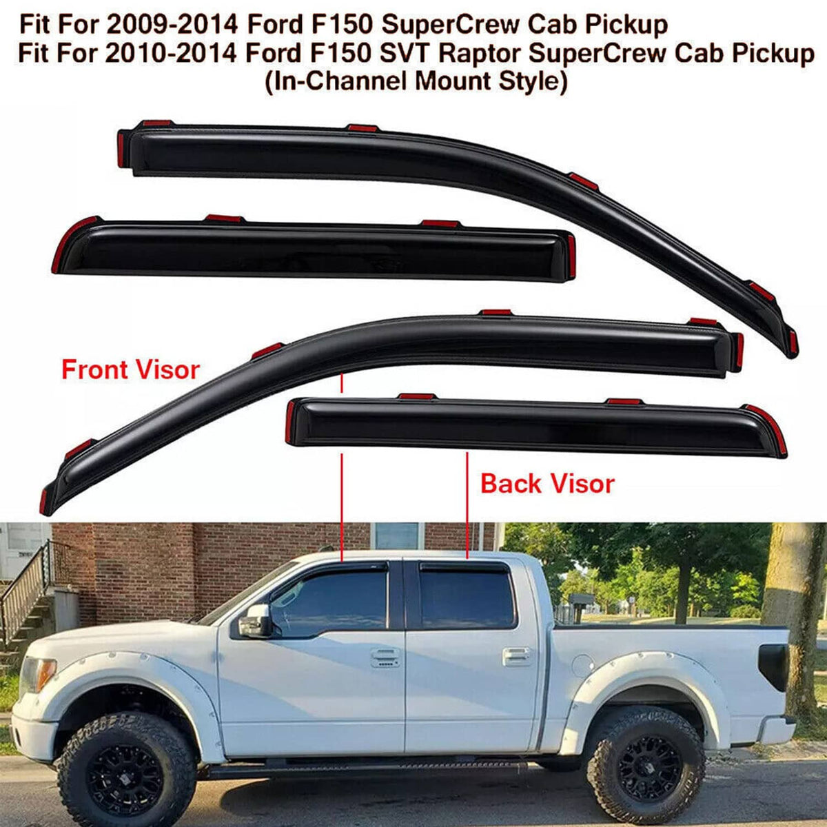 Solidspare For 2009-2014 Ford F-150 Super Crew In-Channel Window Vent Visor Sun Rain Guards