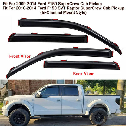 Solidspare For 2009-2014 Ford F-150 Super Crew In-Channel Window Vent Visor Sun Rain Guards