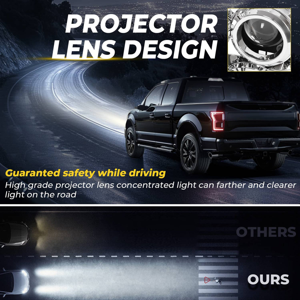 Solid Spare Projector Headlight Assembly Fit Ford F150 F-150 2009-2014 Chrome DRL LED Tube