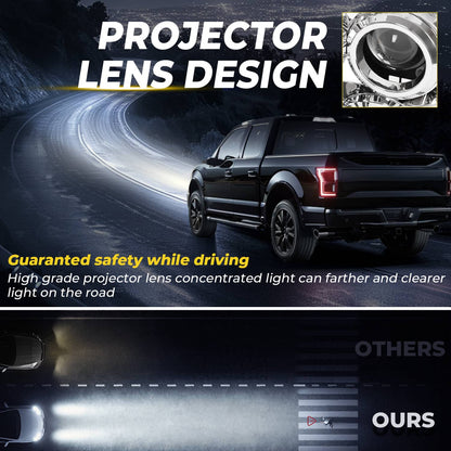 Solid Spare Projector Headlight Assembly Fit Ford F150 F-150 2009-2014 Chrome DRL LED Tube