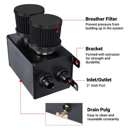 Solidspare AN10 -10AN Oil Catch Can Reservoir Tank 2 Port Dual Breather Filter Baffled Kit