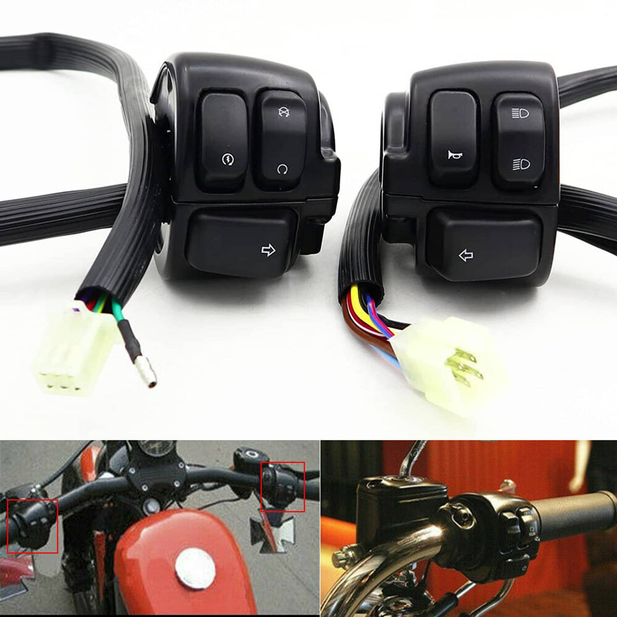 Solidspare Handlebar Control Switches + Wiring Harness for Harley Sportster Dyna 1996-2012