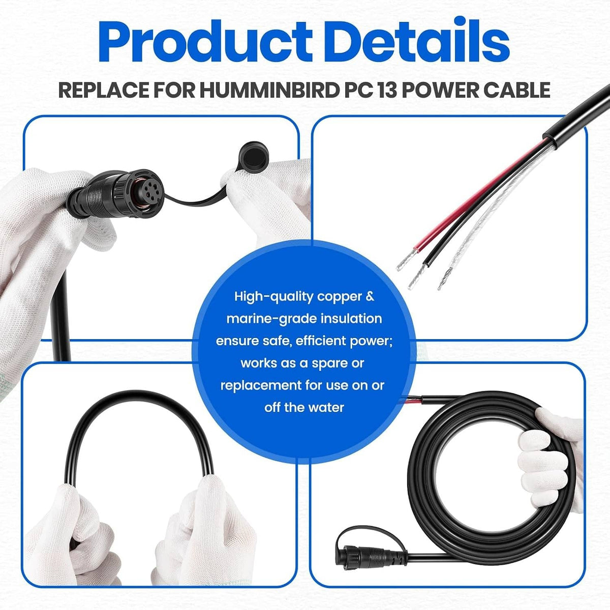 Solidspare PC 13 Power Cable for Humminbird 720110-1 APEX Marine-Rated Power Cable 10 ft