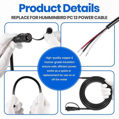 Solidspare PC 13 Power Cable for Humminbird 720110-1 APEX Marine-Rated Power Cable 10 ft