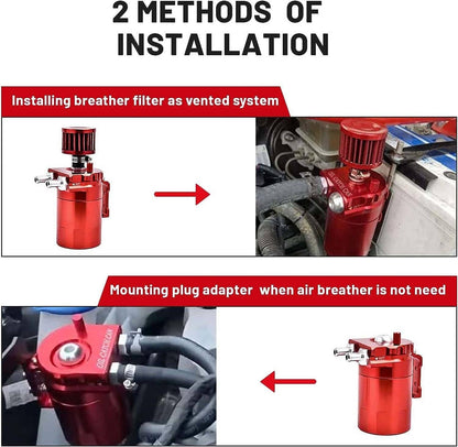 Solidspare Red New Oil Catch Can Kit Reservoir Baffled Tank with Breather Filter Universal