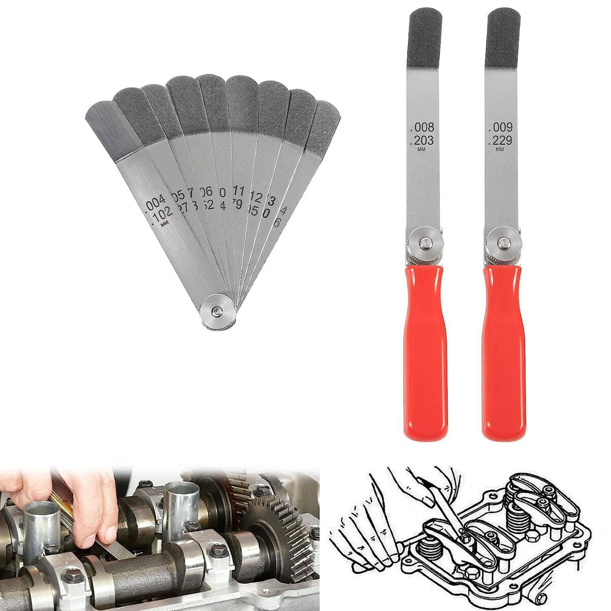 Solid Spare A308 Offset Valve Tappet Gauge 11-Blade Feeler Gauge Kit Sizes 0.004" to 0.014"
