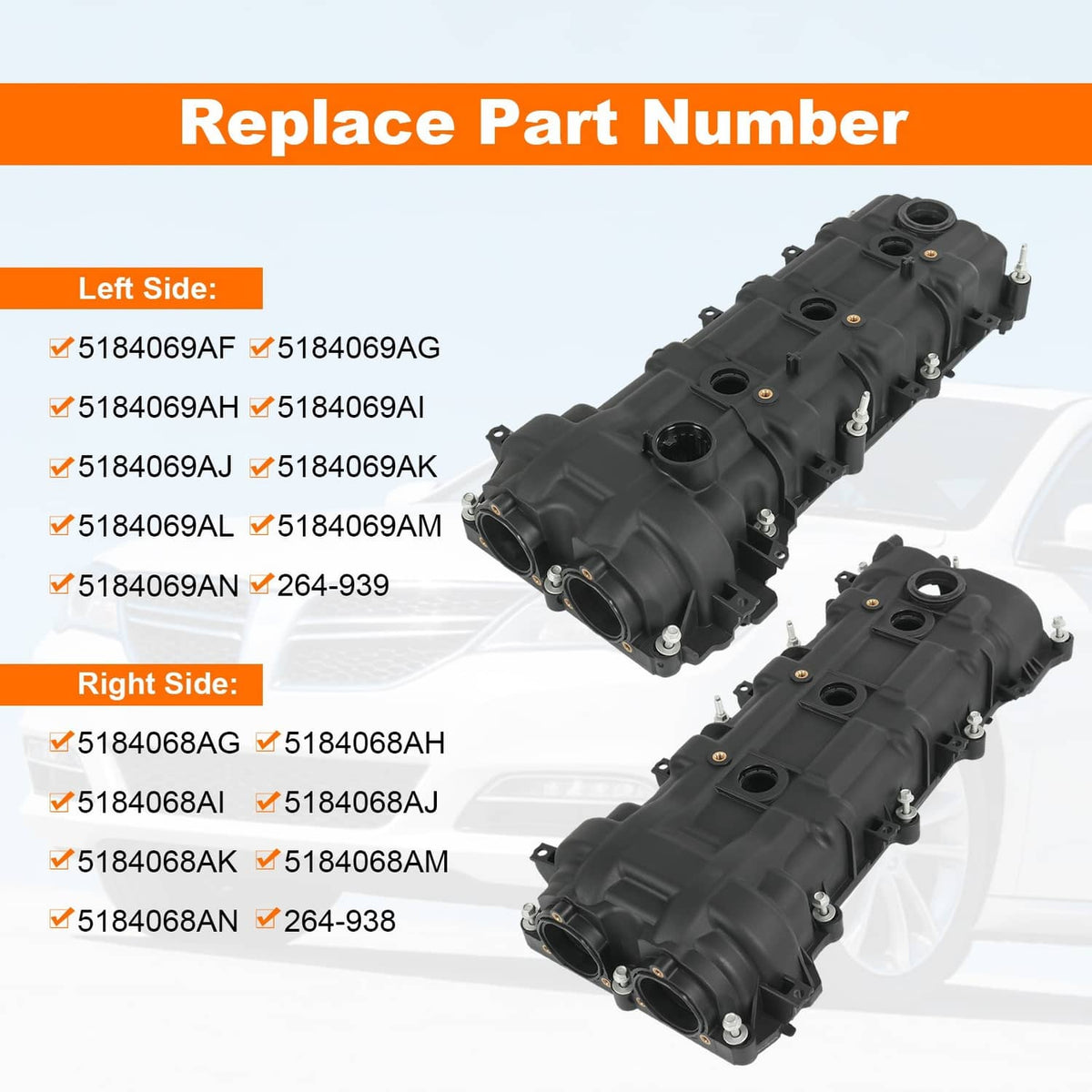 Solidspare Valve Cover Set w/ Gasket Fits Dodge Ram Jeep Cherokee Chrysler 300 11-19 3.6L
