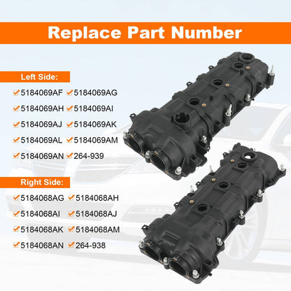 Solidspare Valve Cover Set w/ Gasket Fits Dodge Ram Jeep Cherokee Chrysler 300 11-19 3.6L