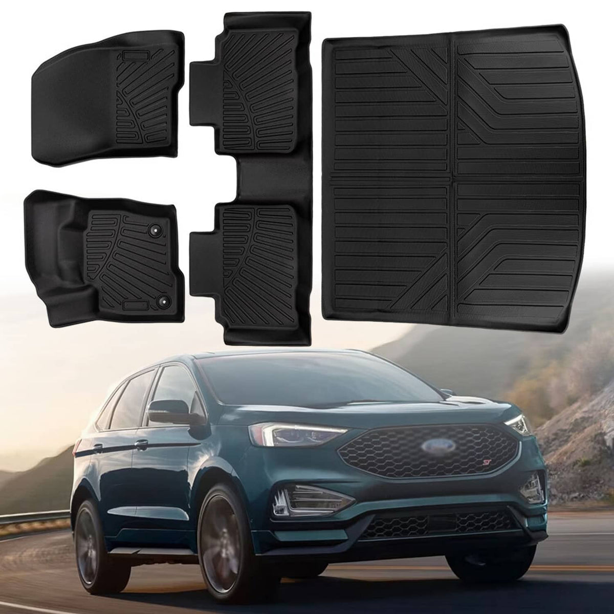 Solidspare All Weather 3D Floor Mats & Cargo Liner for 15-25 Ford Edge Waterproof TPE Liner
