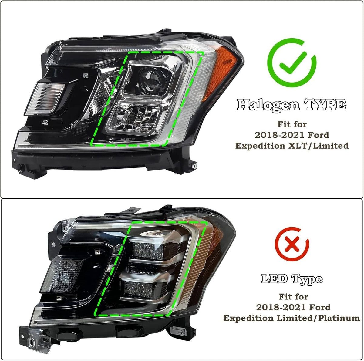 Solidspare New LED Left Right Headlight For 2018-2021 Ford Expedition JL1Z13008J JL1Z13008K