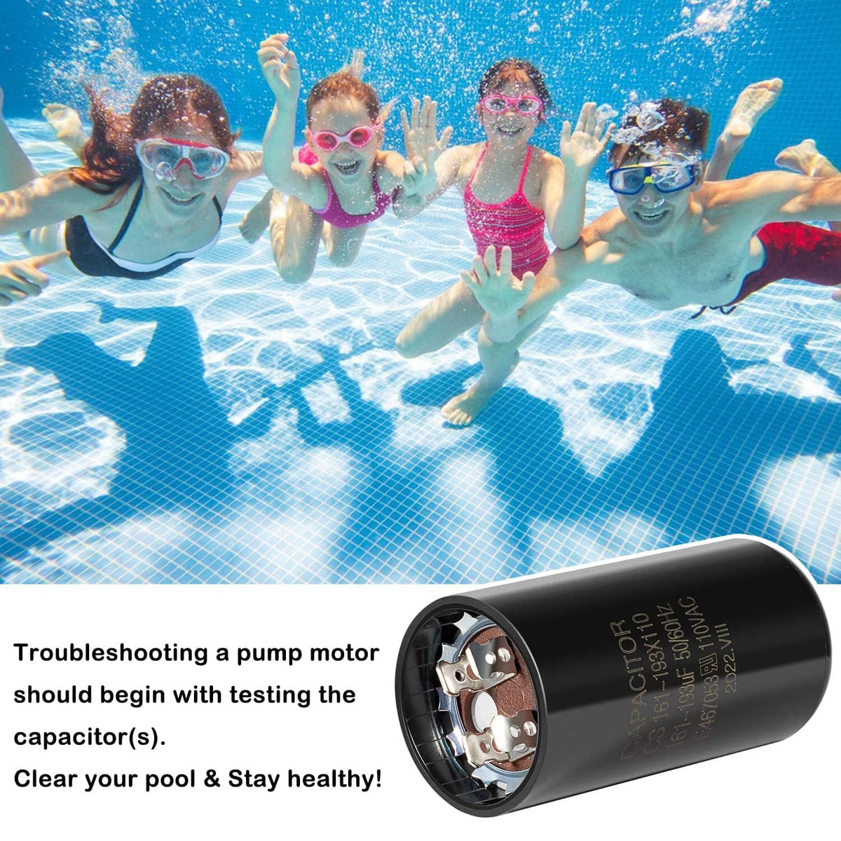 Solid Spare Pool Pump Start Capacitor 161-193 uf/MFD for Hayward Super Pump 0.75,1.0,1.5 HP