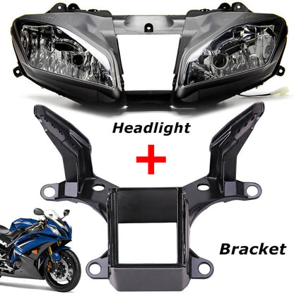 Solidspare Black Headlight Assembly W/ Upper Stay Fairing Bracket For Yamaha YZFR6 2008-16