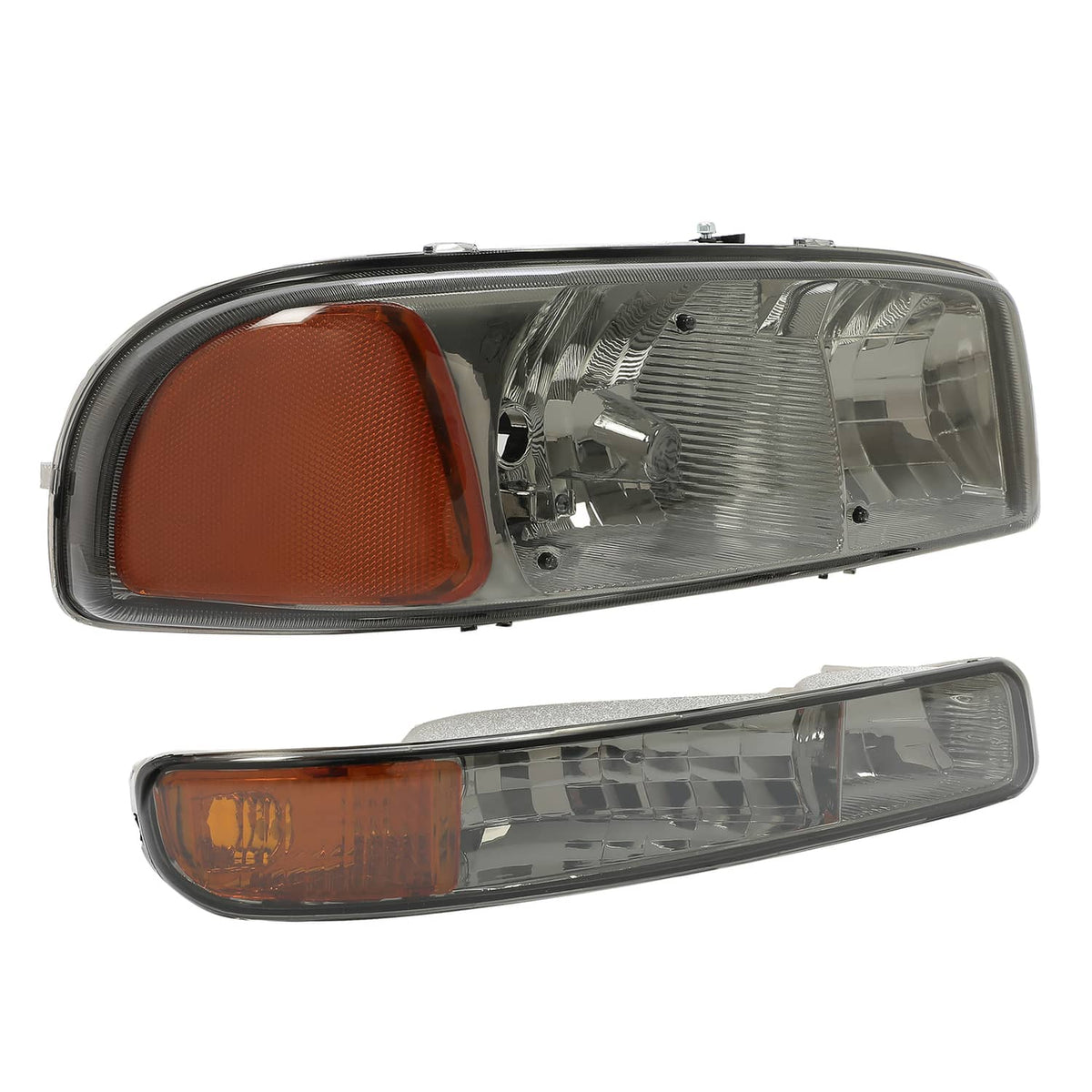 Solid Spare Chrome Headlights+Bumper Lamp Smoke Lens For GMC Sierra 1500 Yukon XL 1999-2007