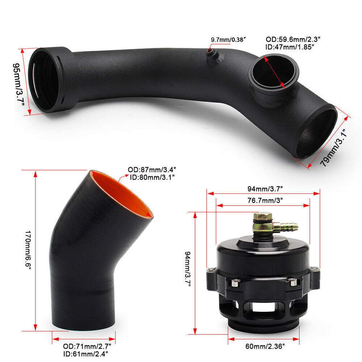 Solidspare Intake Turbo Charge Pipe Kit w/Tial & 50mm Bov For BMW N54 E88 E90 E92 135i 335i
