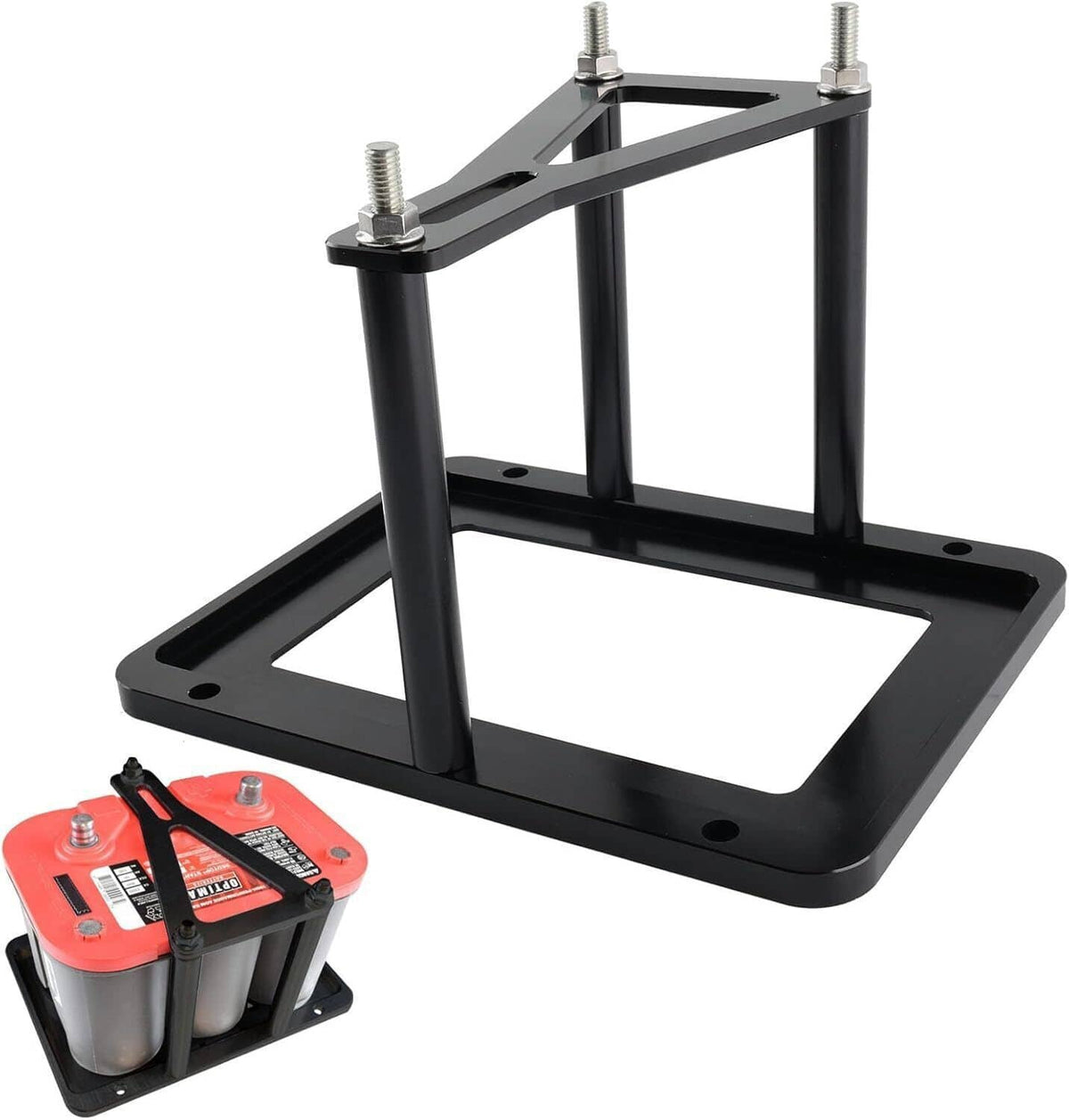 Solidspare Billet Aluminum Black Battery Tray Hold Down Trunk Relocation Box Racing Mount