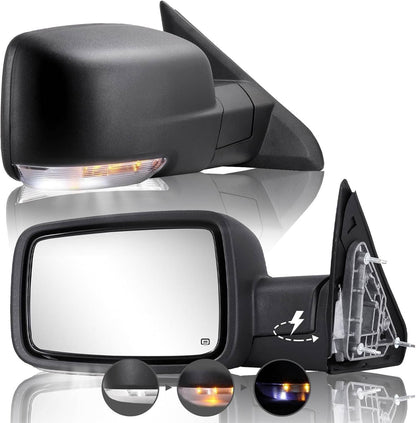 Solidspare 2Pcs Mirrors For 2013-2019 Ram 1500 Power Fold Power Adjust Heated Puddle Light