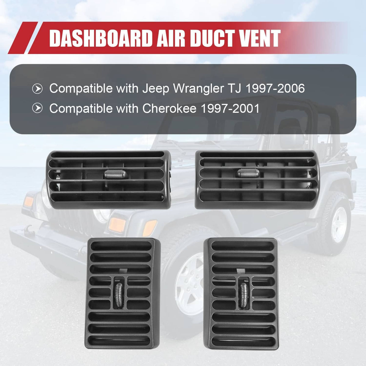 Solidspare AC Vent Outlet Grille 4PCS For Jeep TJ Cherokee 1997-2006 5FS10DX9 5DP55TAZ