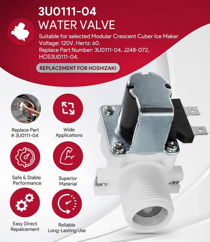 Solid Spare For Hoshizaki 3U0111-04 Water Valve, 120V, 60HZ, J248-072, HOS3U0111-04 B-500PF