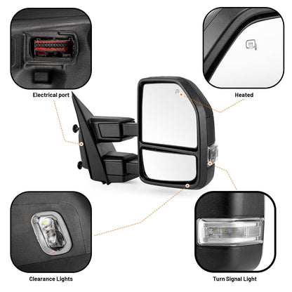 Solidspare Towing Mirrors For 2017-2019 Ford F-250 Super Duty Power Heated LED Signal LH&RH