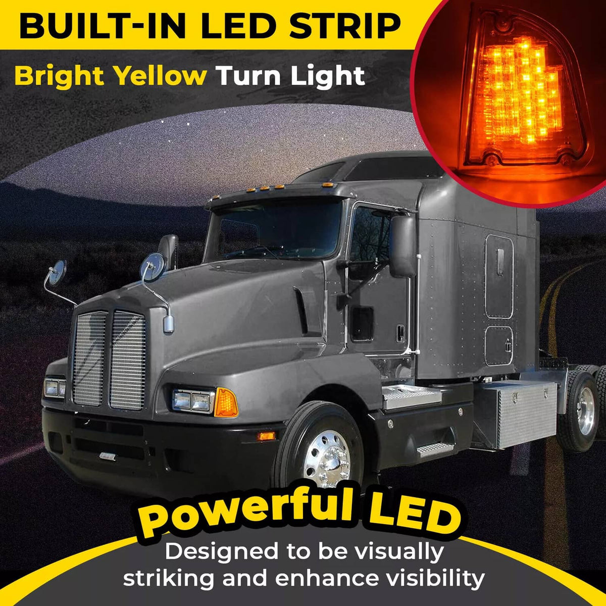 Solid Spare Pair Amber LED Turn Signal Lights For KW Kenworth K300 T300 T330 T600 1986-2008