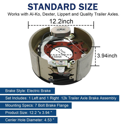 Solidspare NEW 4pcs 12-1/4x5" 12K 15K Electric Backing Plate Trailer Brake Fits Dexter 5"
