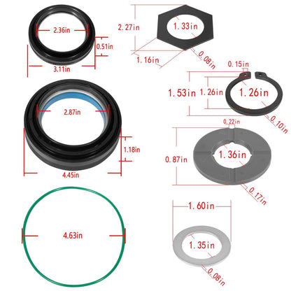 Solid Spare Front Axle Knuckle Tube Seal Kit & Thrust Washer Snap Ring for Ford F250 F350