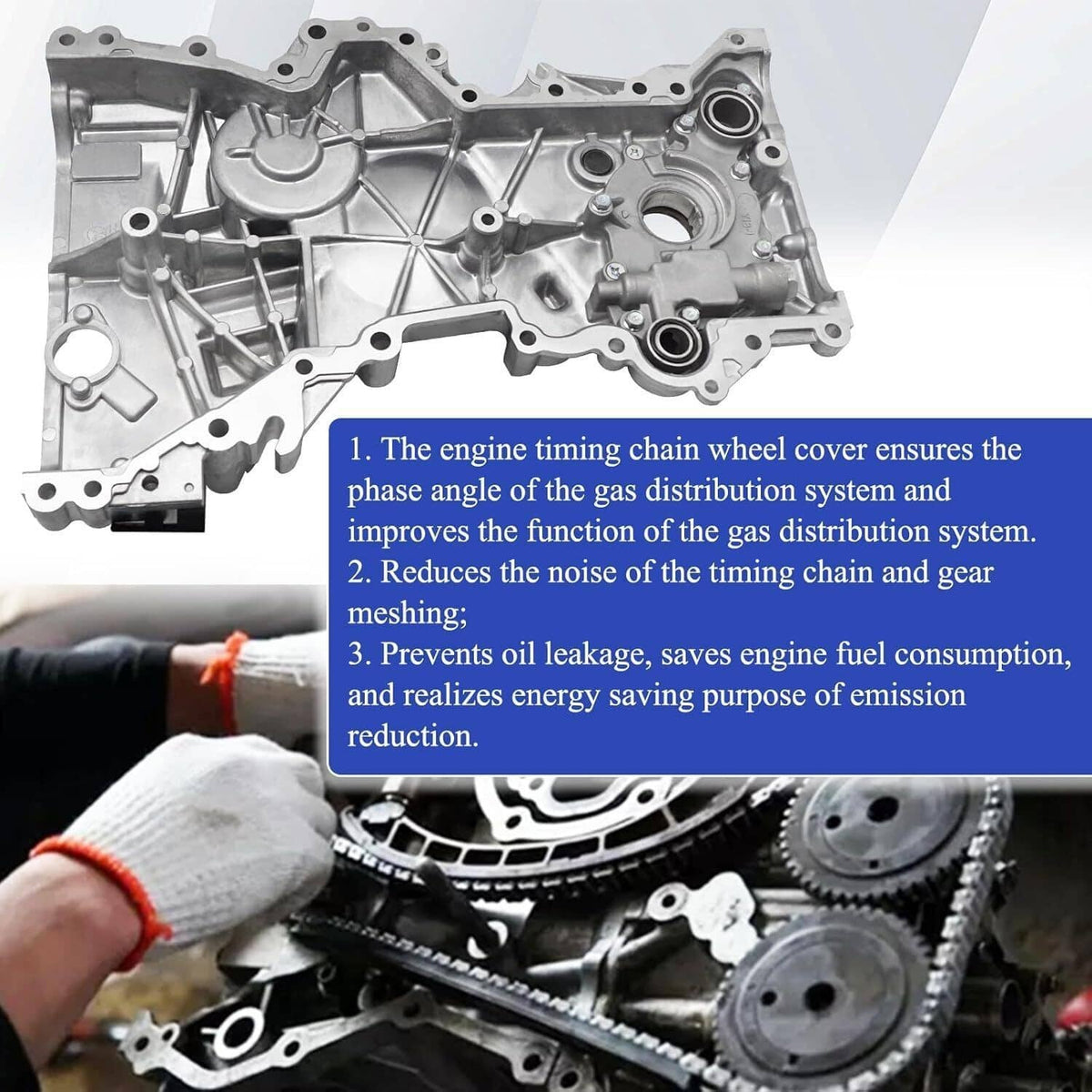 Solidspare Silver Engine Oil Pump Timing Chain Cover Fit for 2017-2020 Hyundai Elantra 2.0L
